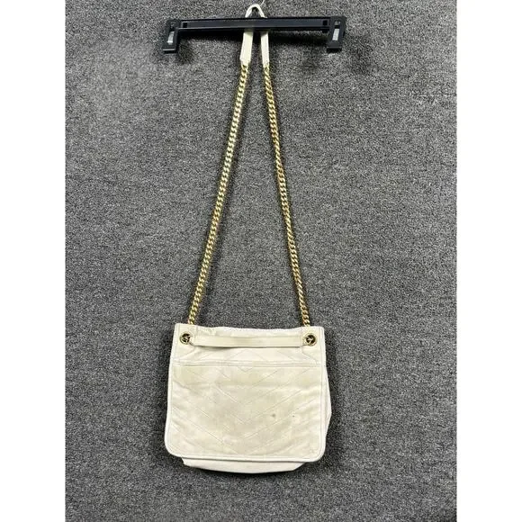 Saint Laurent YSL Bag Womens White Quilted Leather Chain Shoulder Chevron Purse - Picture 2 of 12